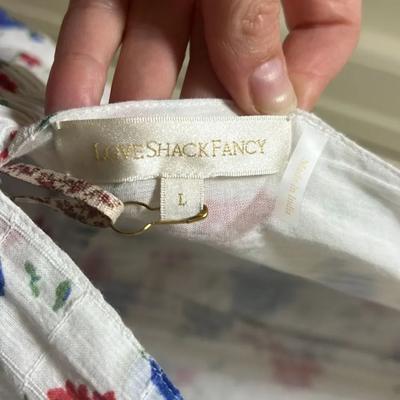 LoveShackFancy “Bennett” Mini Floral Ruffle Dress - NWT, SZ L White Blue and Red - Picture 13 of 14